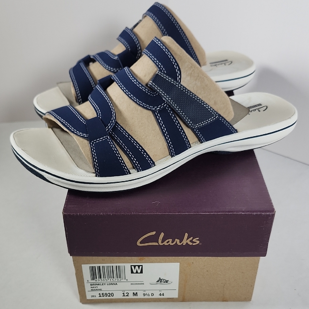 Clarks Brinkley Lonna Sandals Navy Blue Women's Size 12 NEW With Box